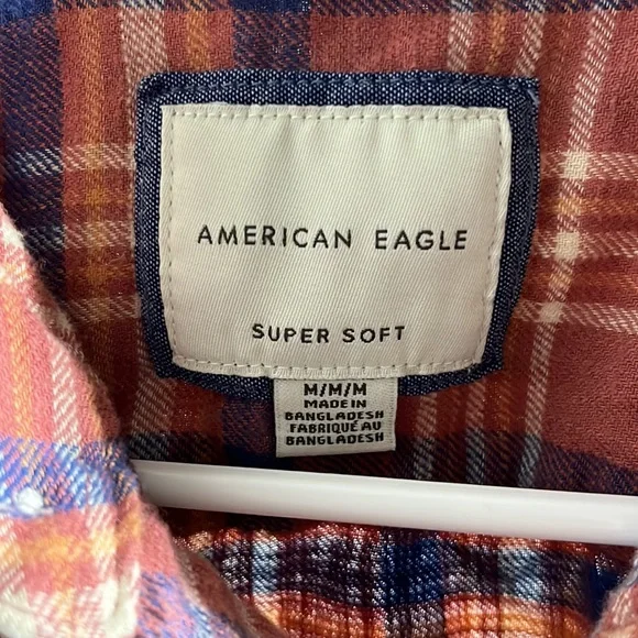American Eagle Men’s Super Soft Rust Beach Flannel Long Sleeve Shirt Size Medium - Picture 10 of 11